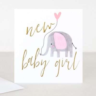 New Baby Girl card with elephant illustration by Caroline Gardner
