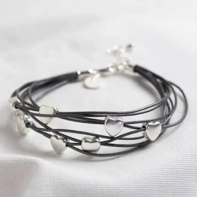 multi strand heart bracelet black and silver