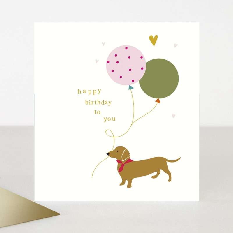 Fun Happy Birthday to you card with sausage dog and balloons Caroline Gardner