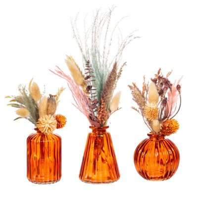 Amber Glass Bud Vase set of 3