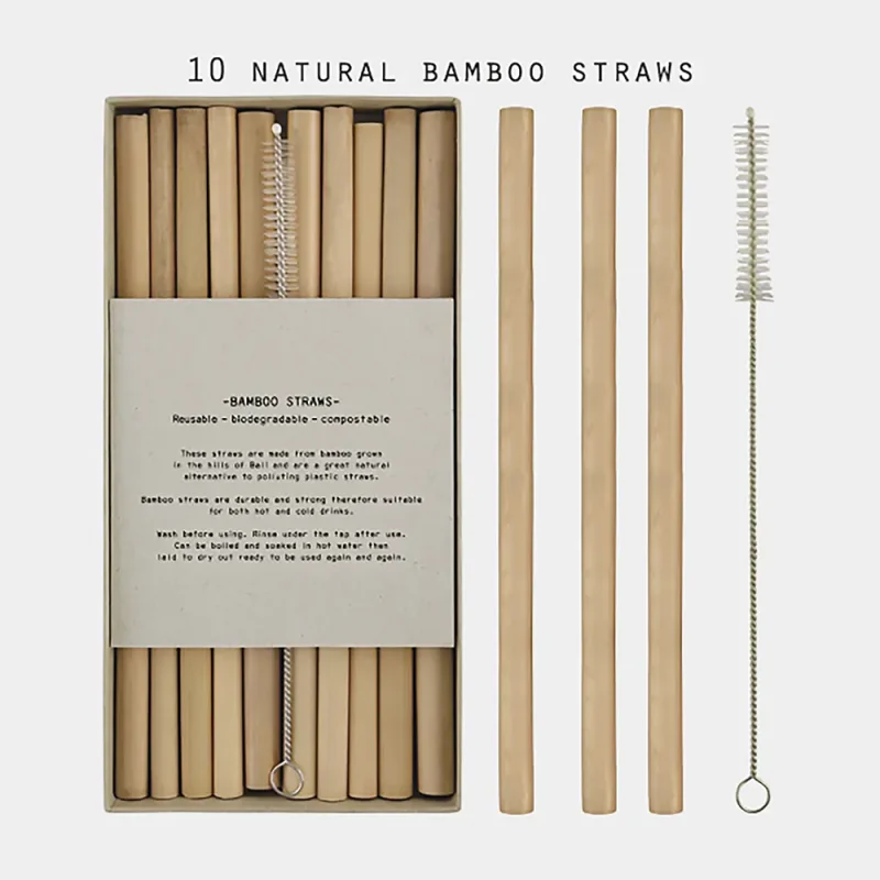 Box of 10 Bamboo Straws With Cleaning Brush