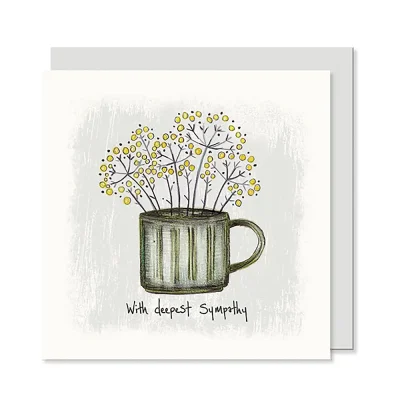 East of India Flowers in mug card Deepest sympathy
