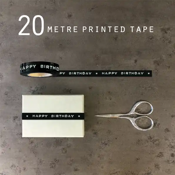 Black printed tape Happy birthday