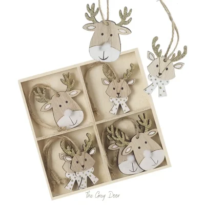 Hanging Wooden Moose Decoration Set 13cm
