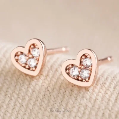 Crystal Heart Stud Earrings in Rose Gold