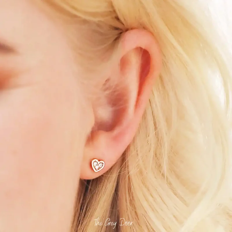 Crystal Heart Stud Earrings in Rose Gold