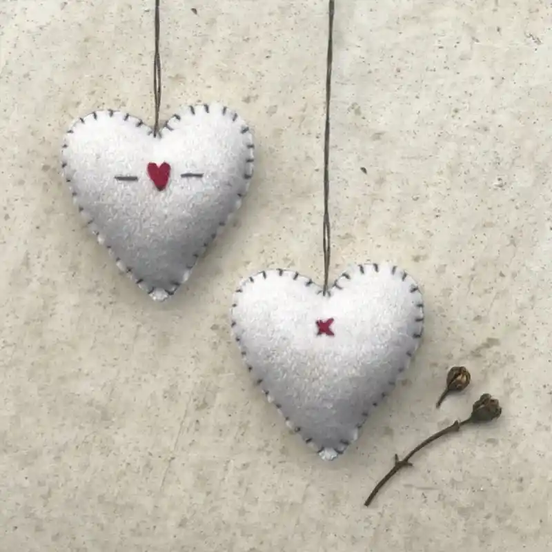 Small Embroidered Heart Cream Hearts Crosses