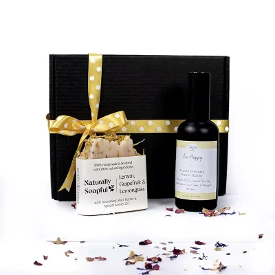 Be Happy Aromatherapy Gift Set with Lemon Grapefruit and Lemongrass Soap Bar