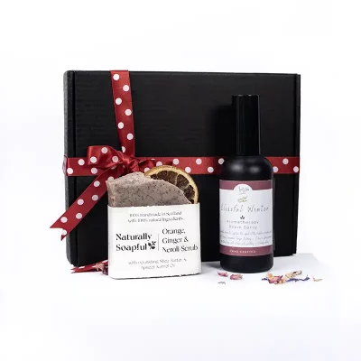 Blissful Winter Aromatherapy Gift Set with Orange Ginger and Neroli Scrub Soap Bar